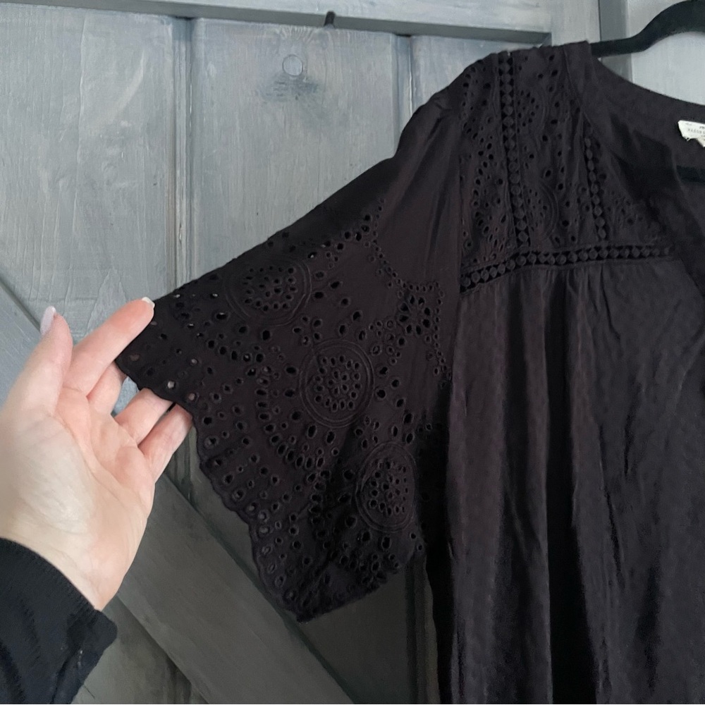 Mason and Belle Black Swiss Dot Lace Scalloped Sleeve Blouse‎ Size XXL oversized - Picture 6 of 11